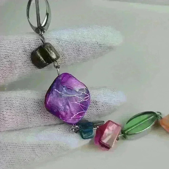 Mother of pearl vintage bohemian style colorful art beaded Long necklace - Picture 6 of 8